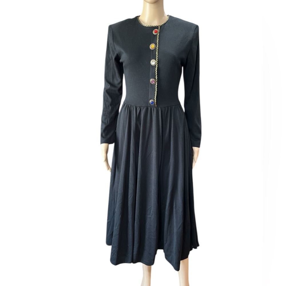 EXPO Dynasty Vintage 80s Black Gemstone Knit Fit Flare Dress M